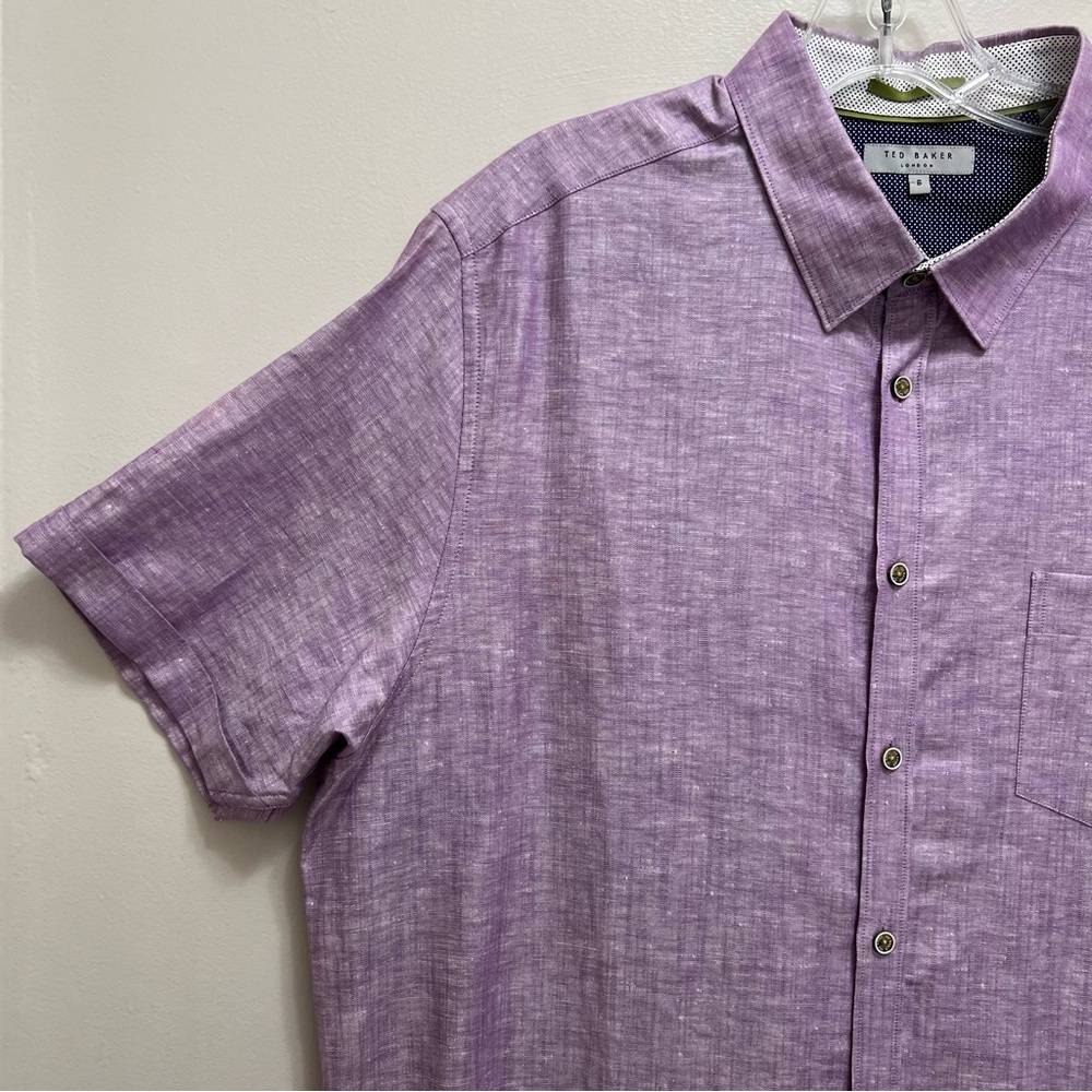 Ted Baker London Men’s Linen Cotton Shirt Button Down Short Sleeve Purple XXL - Picture 3 of 9